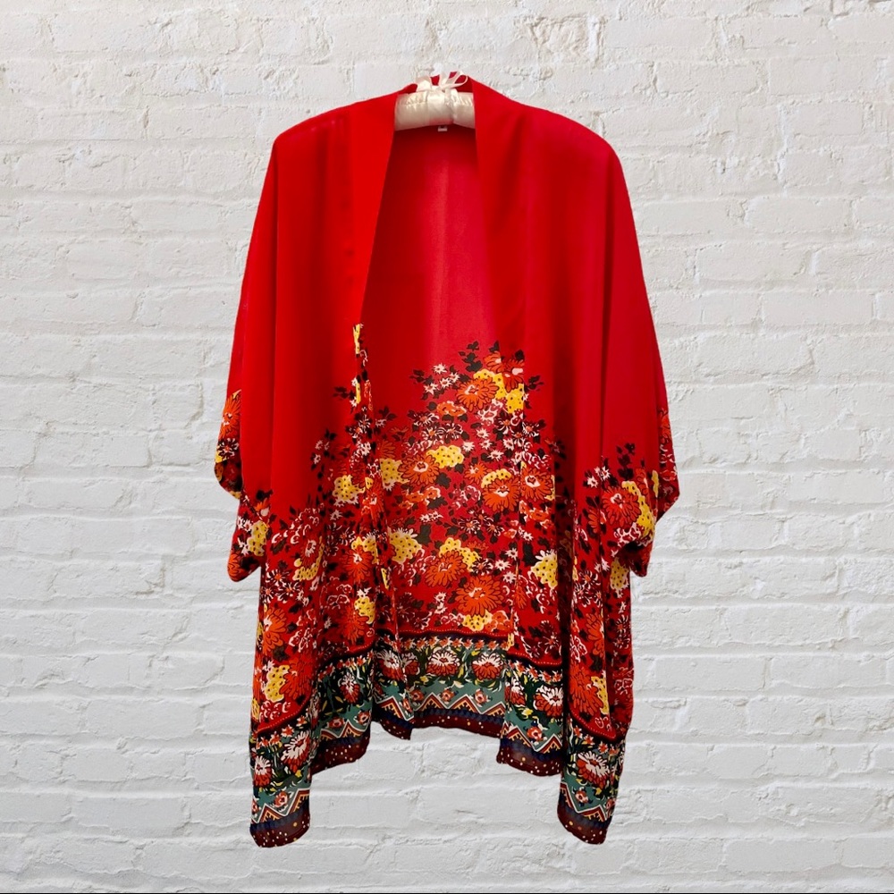 Floral Print Sheer Chiffon Loose Kimono